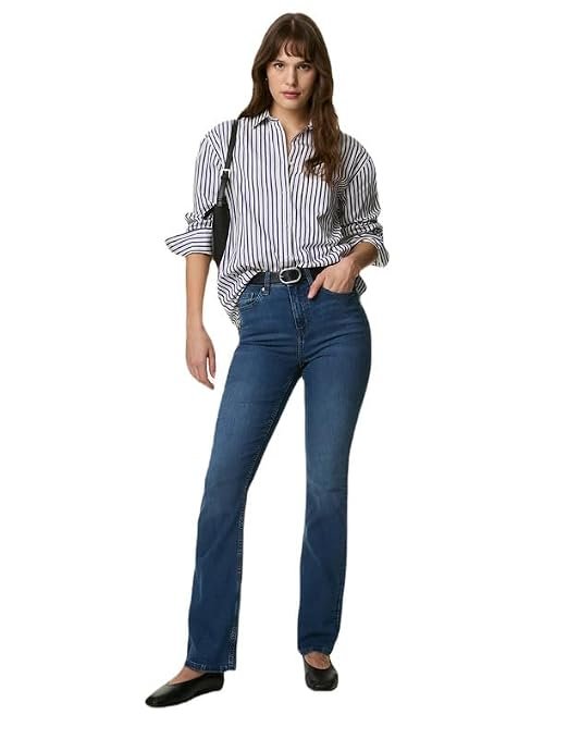 Marks & Spencer Women's Eva Solid Blue Cotton Bootcut Jeans